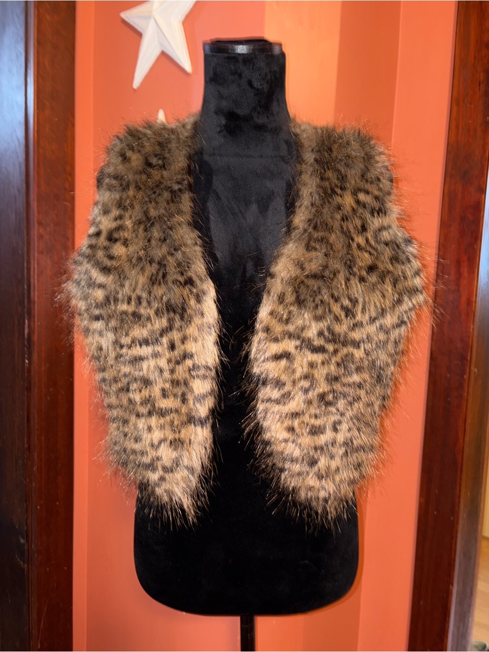 Vintage Y2K Faux Fur Leopard Print Vest - Women's Brown Animal Print Jacket